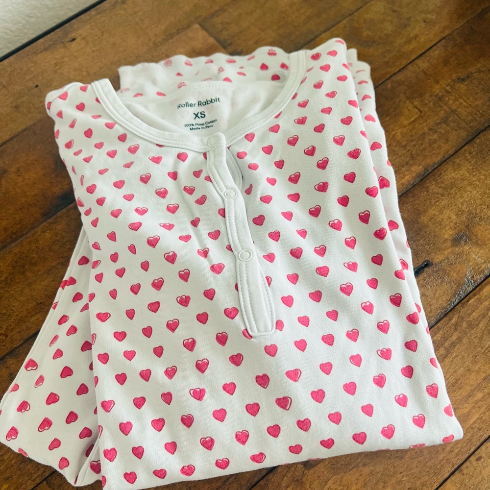 Roller Rabbit White and Pink Pajama Sets with Charming Heart Pattern